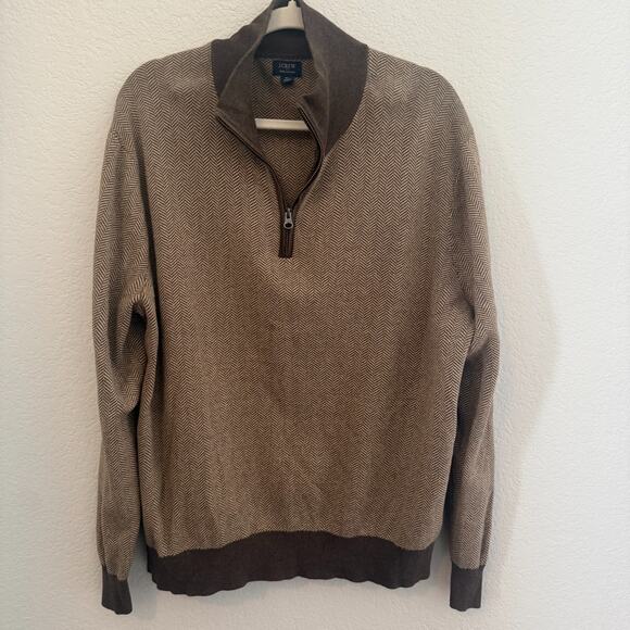 J.CREW 100% COTTON KNIT SWEATER BROWN & TAN HERRINGBONE Size XL - Picture 2 of 6